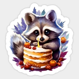 Winter Happy birthday Raccoon with a birthday cake Sticker